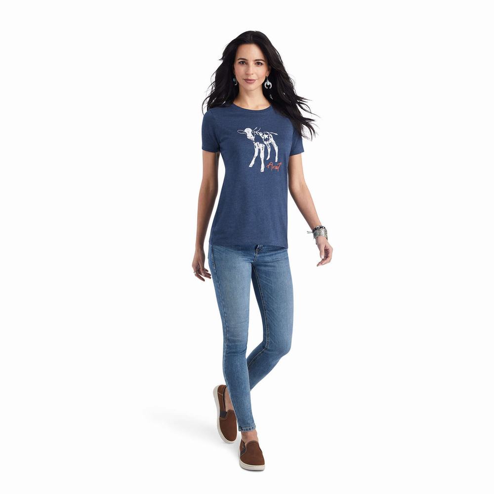 Navy Ariat Star Calf Women's Tops | ZQRT05961