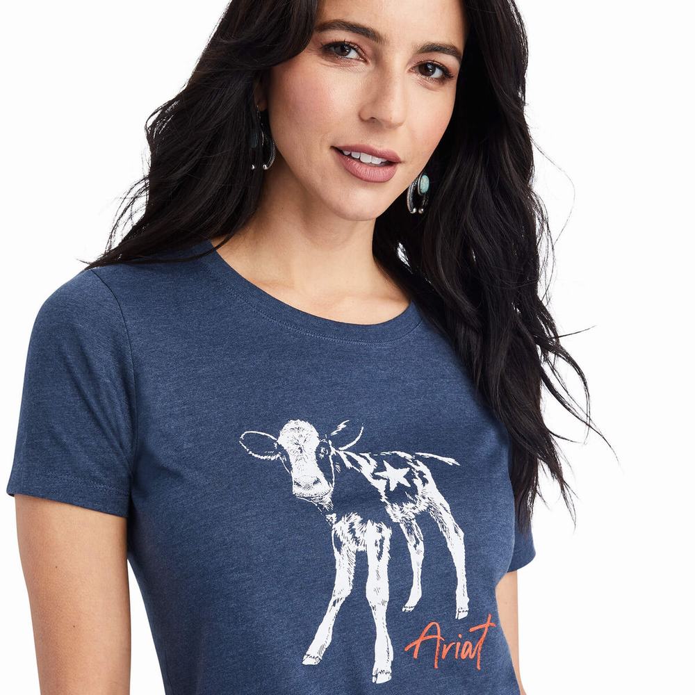 Navy Ariat Star Calf Women's Tops | ZQRT05961