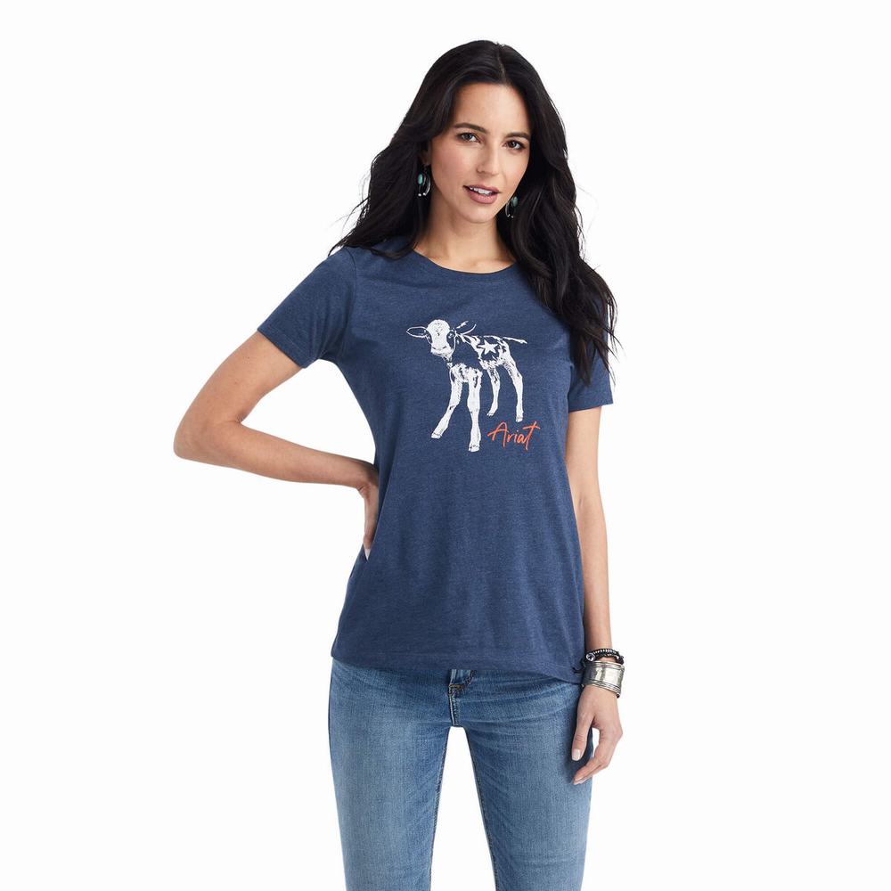 Navy Ariat Star Calf Women\'s Tops | ZQRT05961