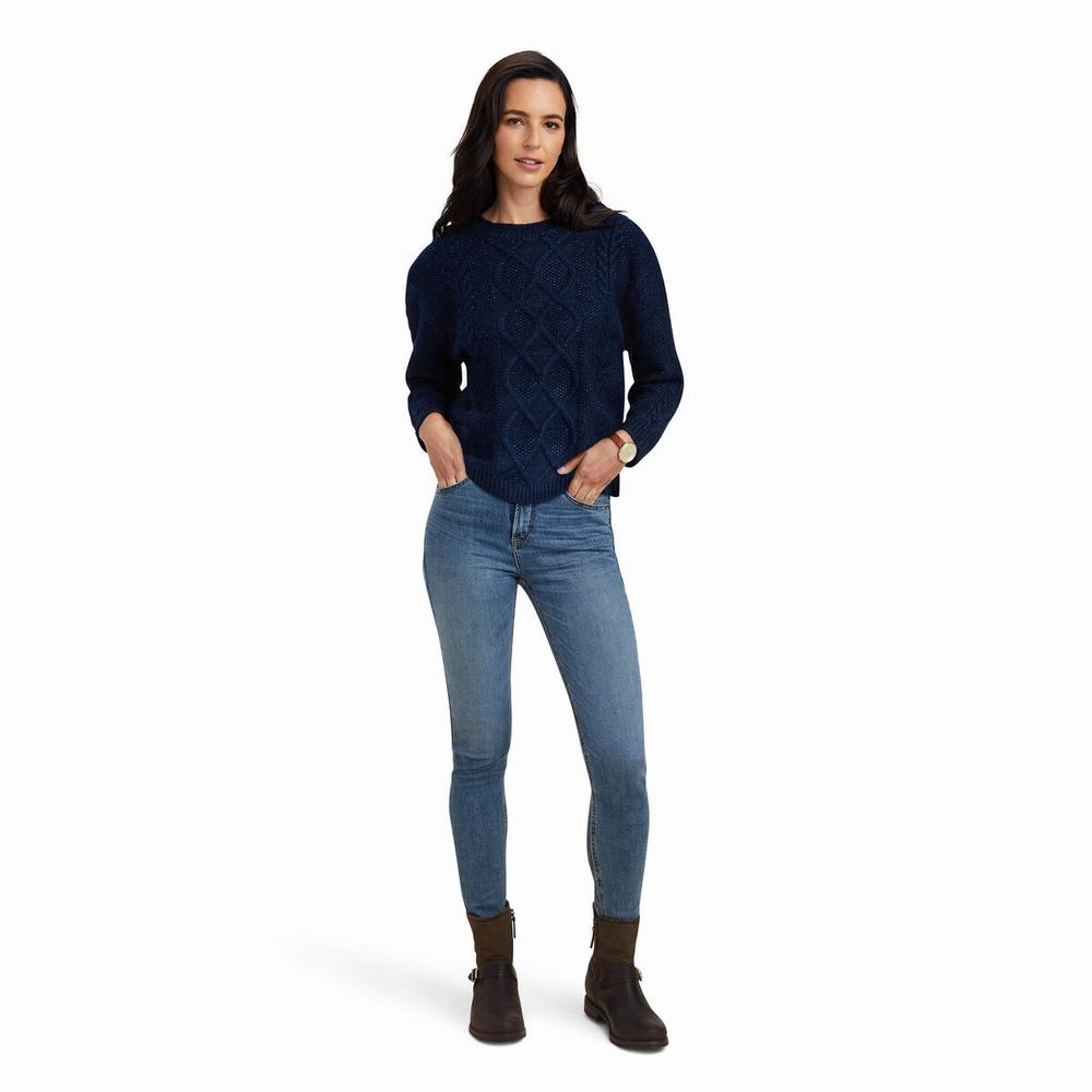 Navy Ariat Winter Quarter Women's Sweaters | WQBG60158