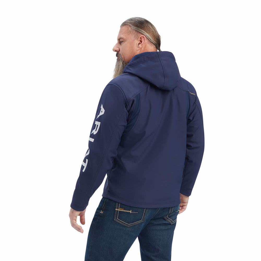 Navy Grey Ariat Rebar Stretch Canvas Softshell Logo Men's Jackets | QAXB57624