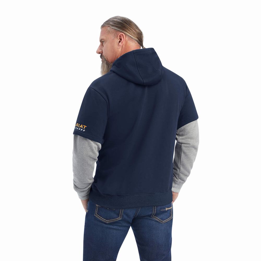 Navy Grey Ariat Rebar Workman Dually Men's Hoodies | VWGD28745