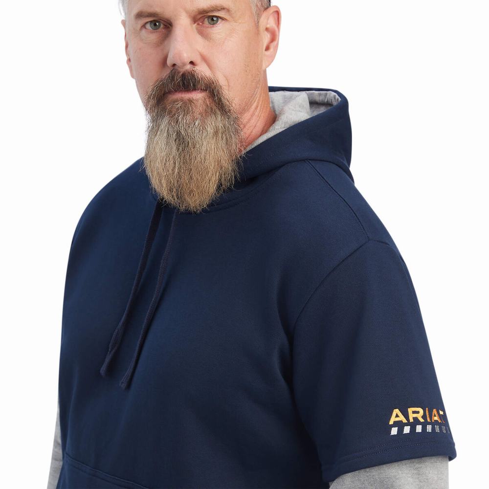 Navy Grey Ariat Rebar Workman Dually Men's Hoodies | VWGD28745