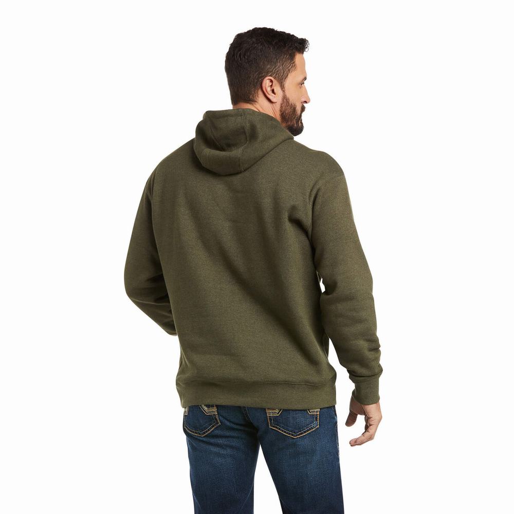 Olive Ariat Basic Men's Hoodies | QTRL50748