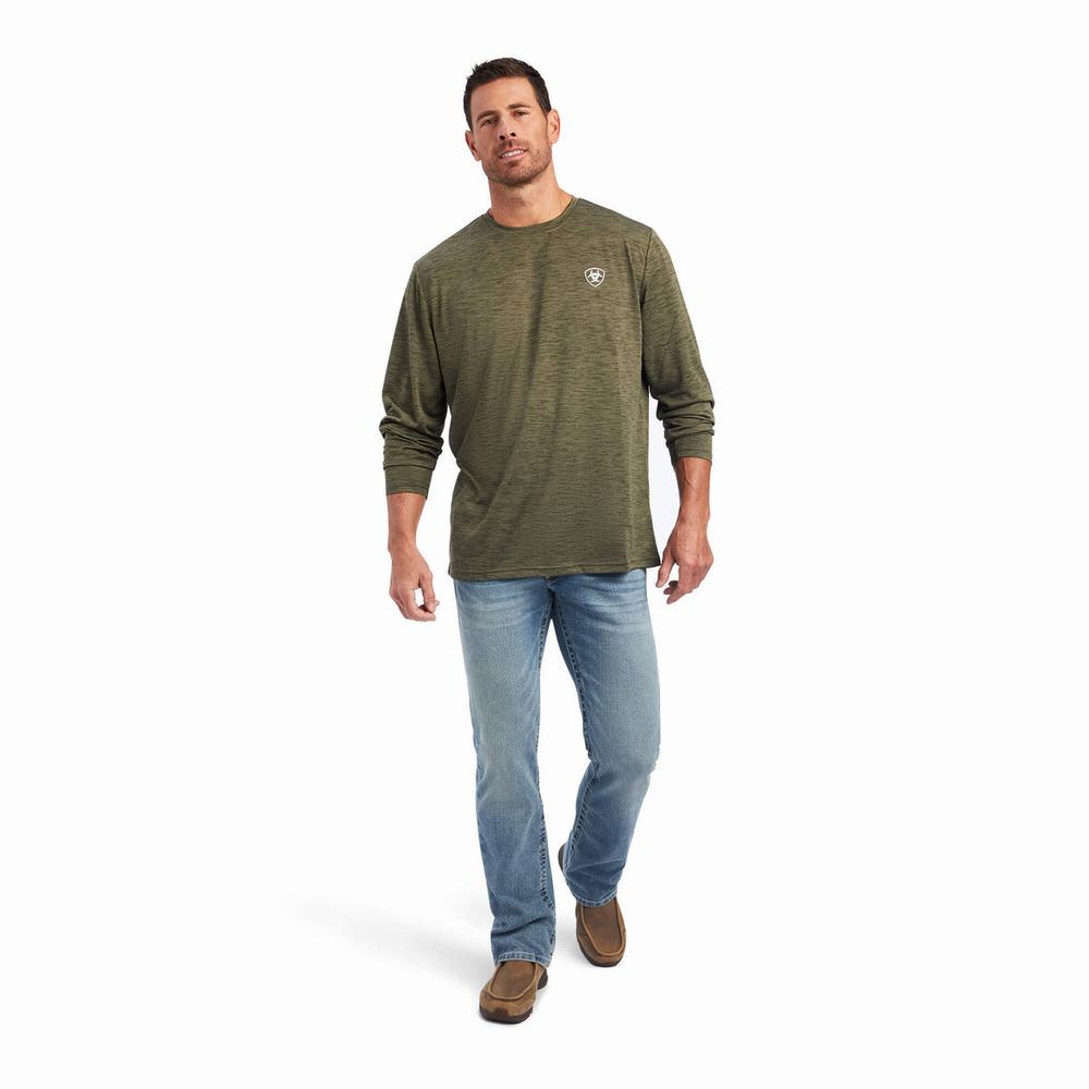 Olive Ariat Charger Camo Flag Men's Polo Shirts | TDFR68137