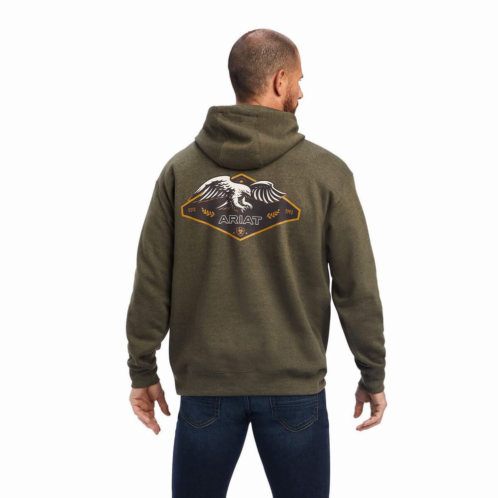 Olive Ariat Devotion Eagle Men's Hoodies | UCKE68721