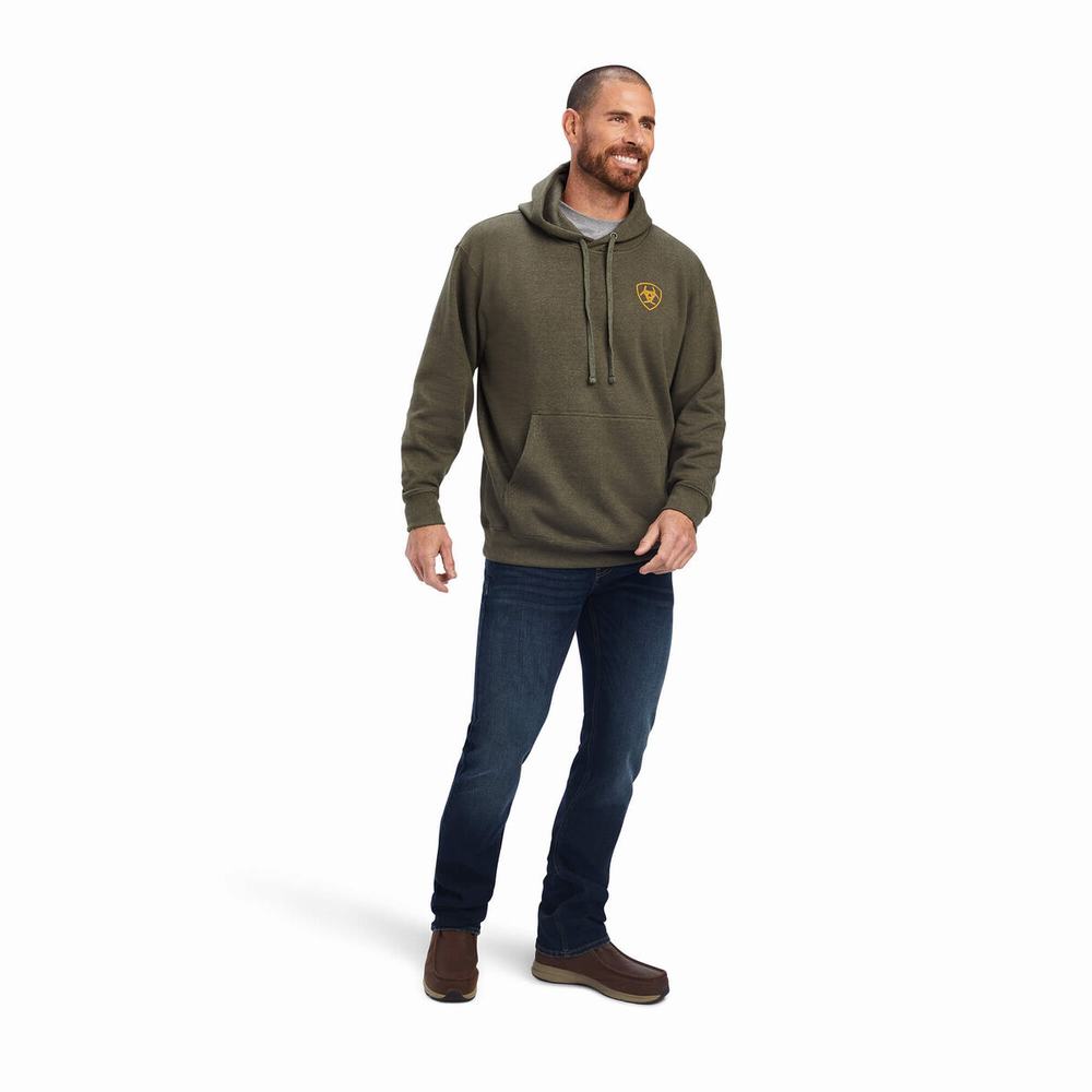 Olive Ariat Devotion Eagle Men's Hoodies | UCKE68721