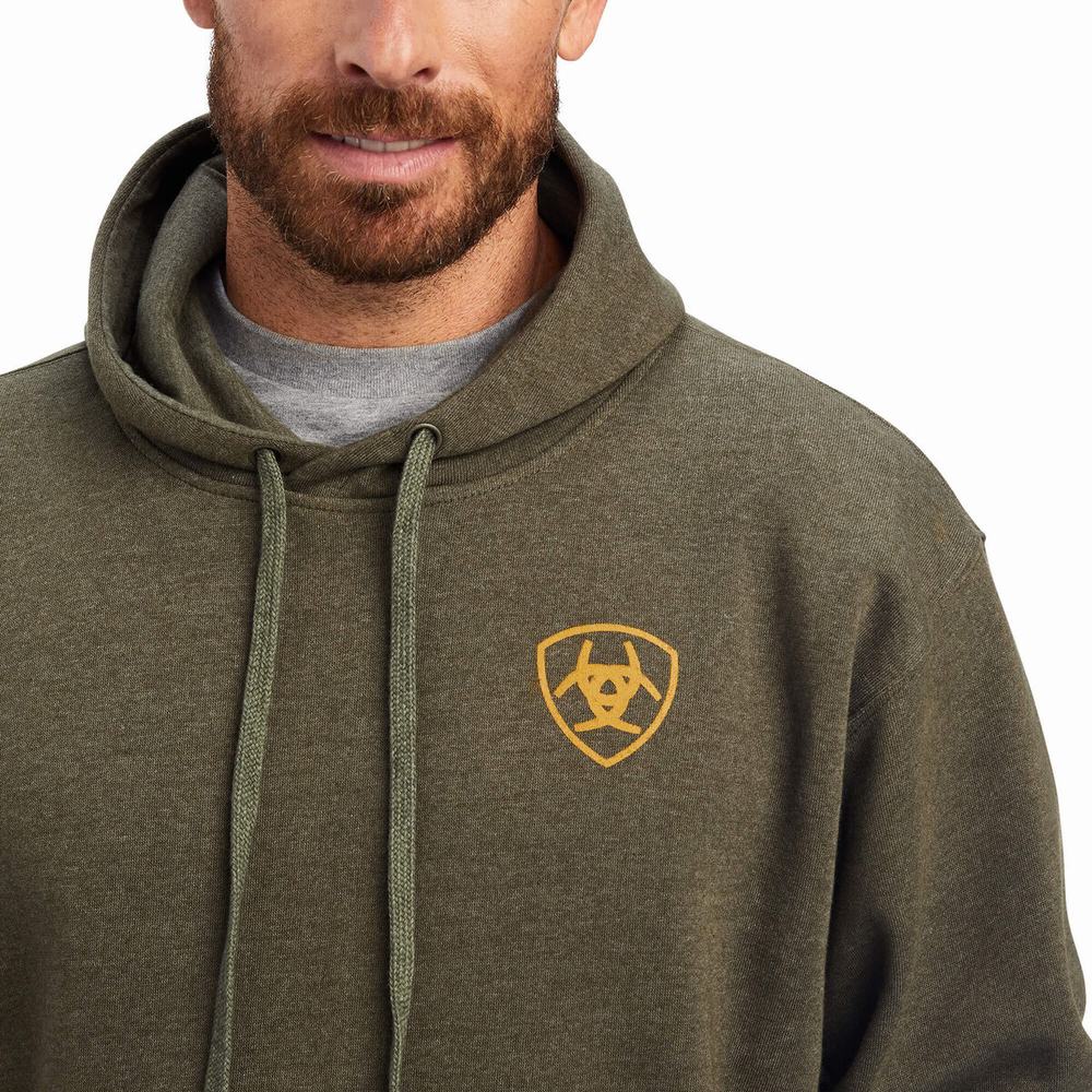 Olive Ariat Devotion Eagle Men's Hoodies | UCKE68721