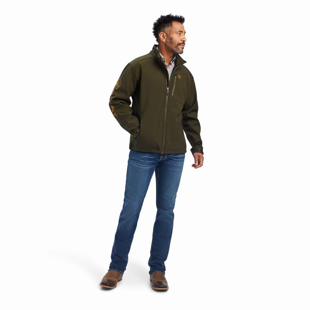 Olive Ariat Logo 2.0 Softshell Men's Jackets | JIZT20418