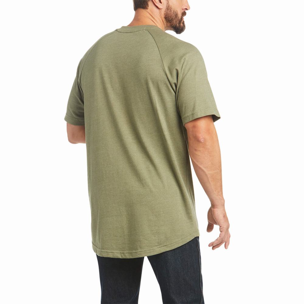 Olive Ariat Rebar Cotton Strong Men's Short Sleeve | JNPZ94158