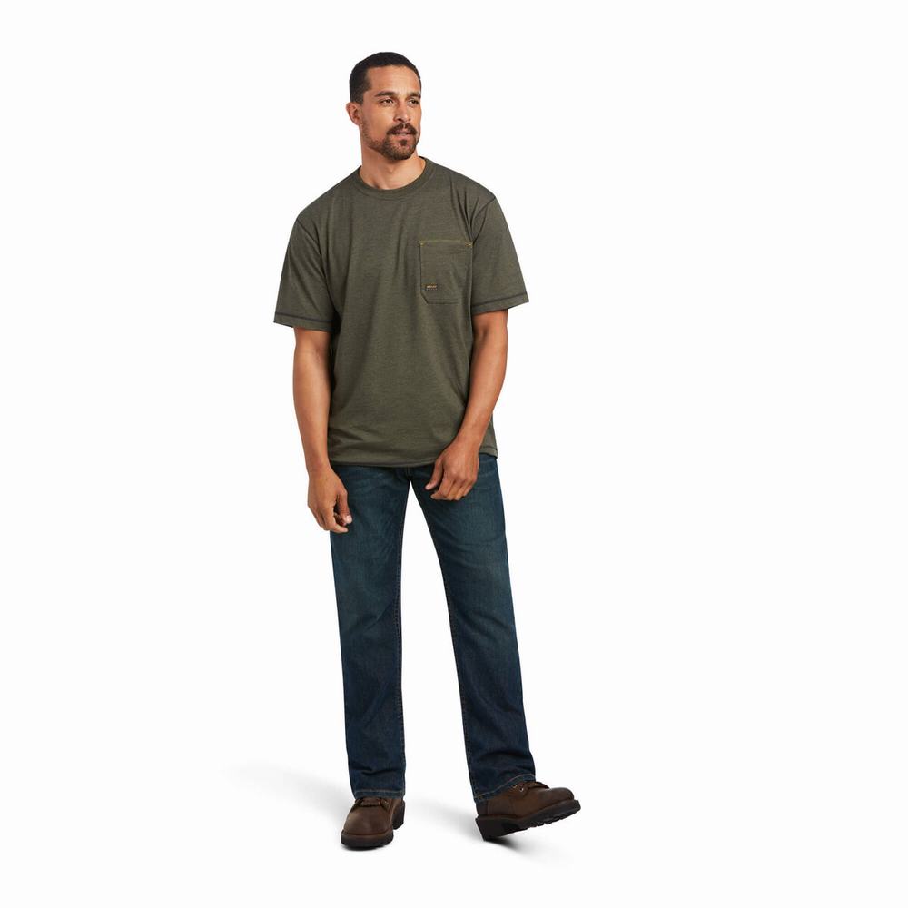 Olive Ariat Rebar Workman Reflective Flag Men's Tops | FSEJ67825