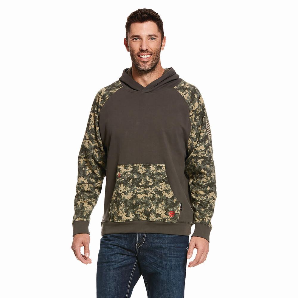 Olive Camo Ariat FR DuraStretch Patriot Men\'s Hoodies | LEXW14597