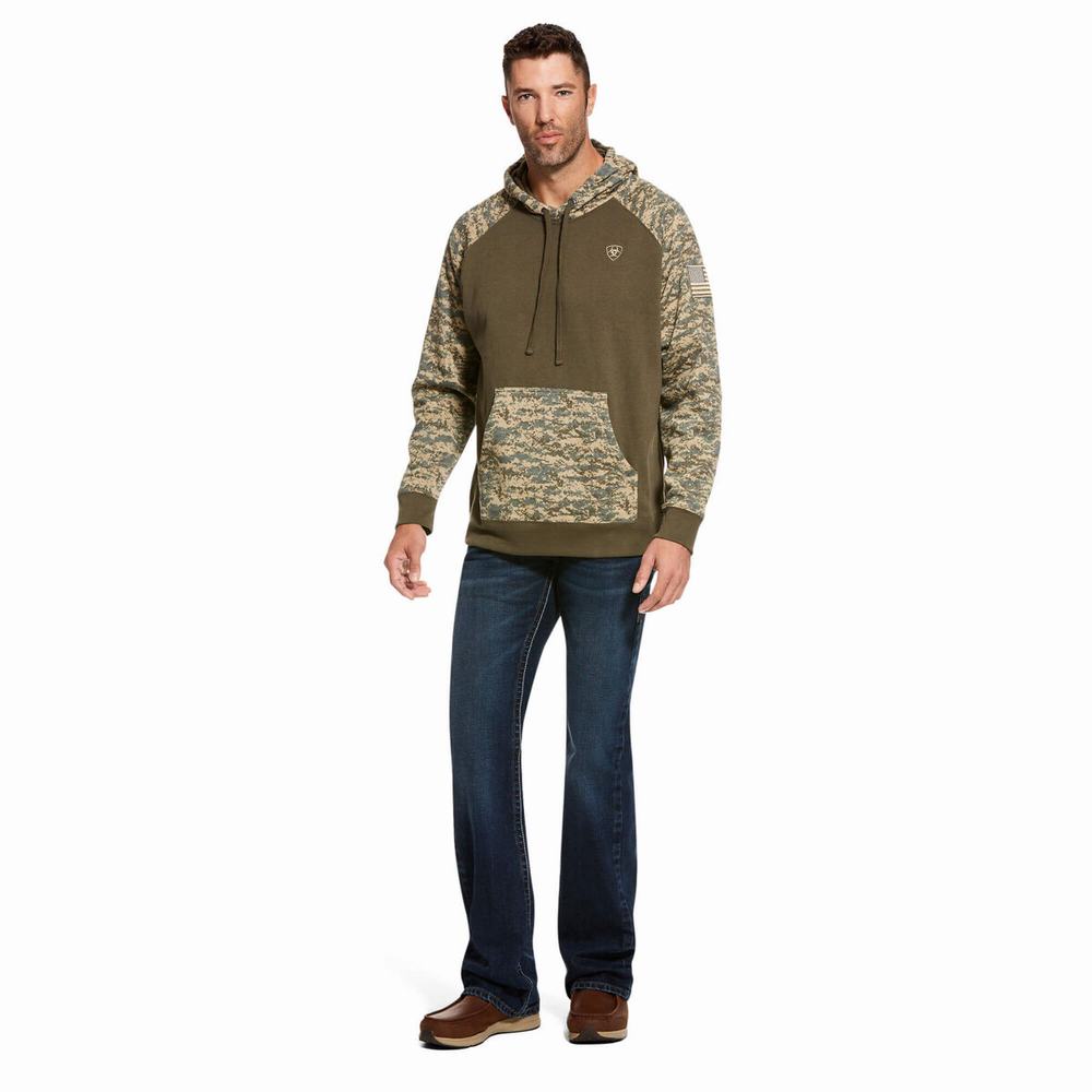 Olive Camo Ariat Patriot Men's Hoodies | NDSR87619