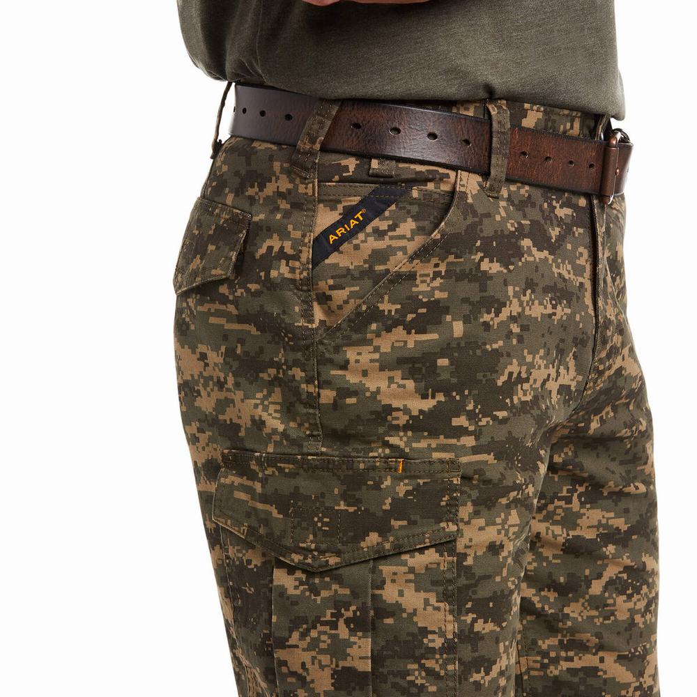 Olive Camo Ariat Rebar DuraStretch Made Tough Cargo Men's Pants | XTSY60839