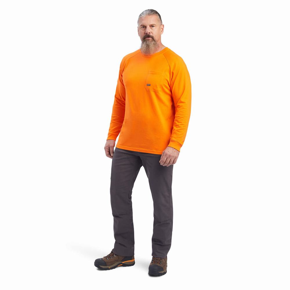 Orange Ariat Rebar Cotton Strong Men's Polo Shirts | EKHI37021