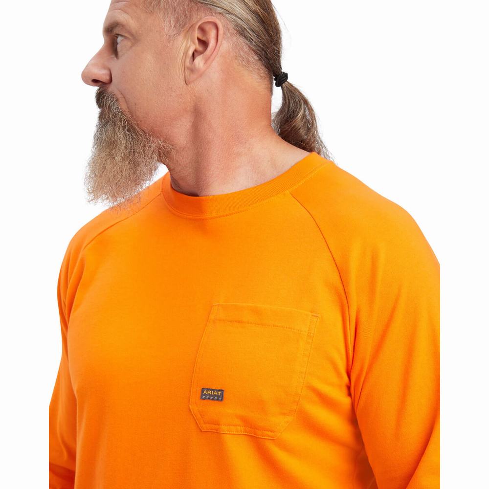 Orange Ariat Rebar Cotton Strong Men's Polo Shirts | EKHI37021