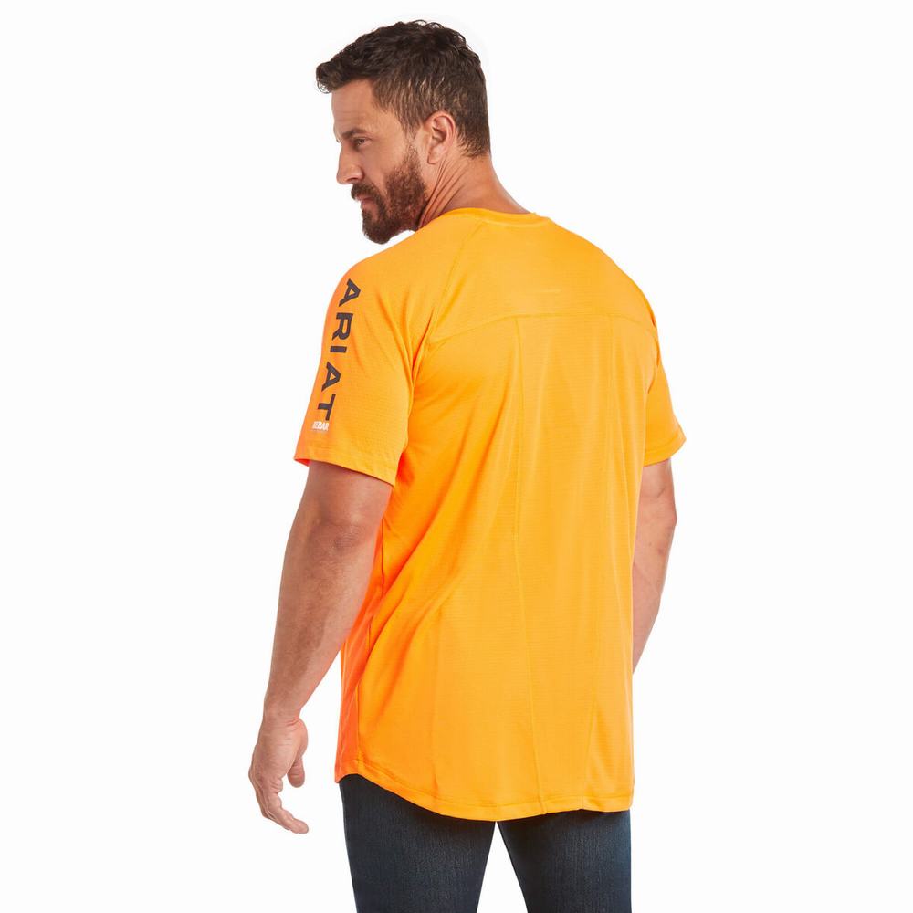 Orange Ariat Rebar Heat Fighter Men's Short Sleeve | UGAJ98024