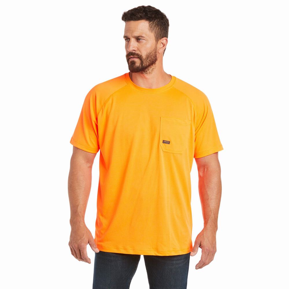 Orange Ariat Rebar Heat Fighter Men\'s Short Sleeve | UGAJ98024