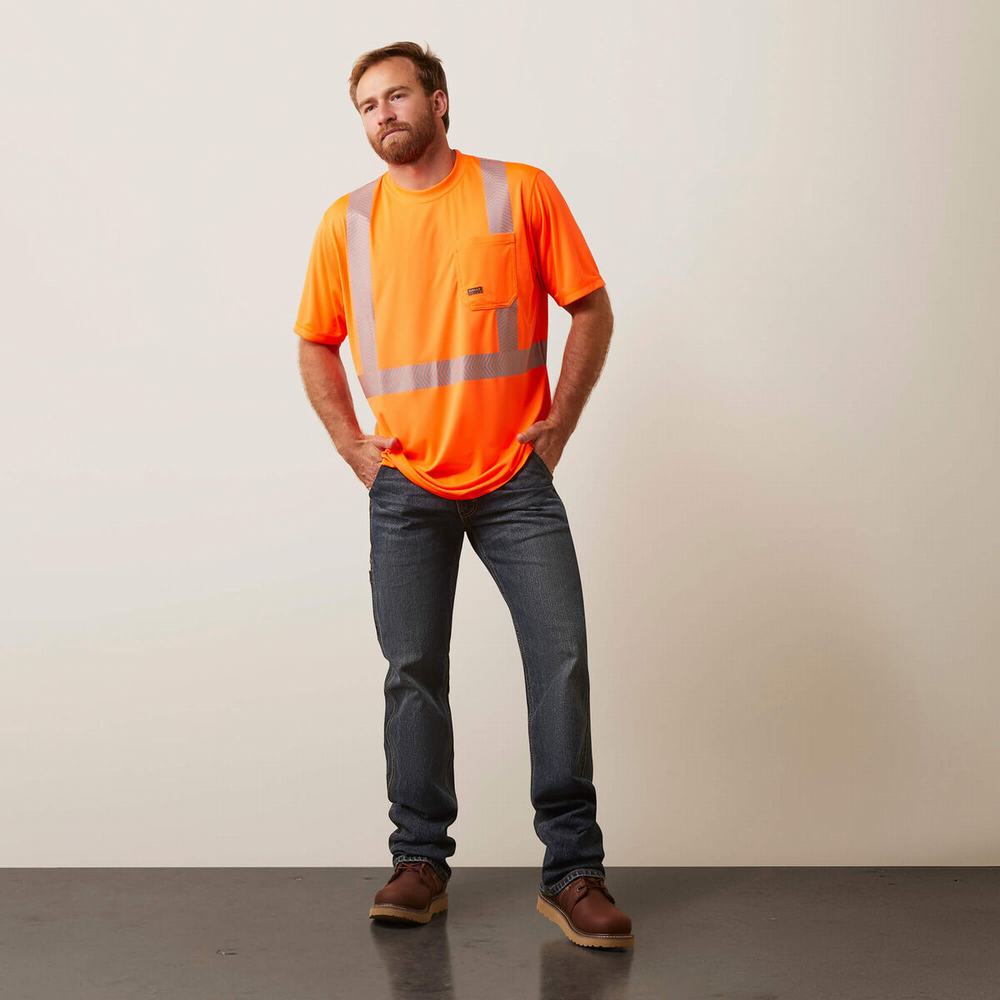 Orange Ariat Rebar Hi-Vis ANSI Men's Tops | TGRO79316