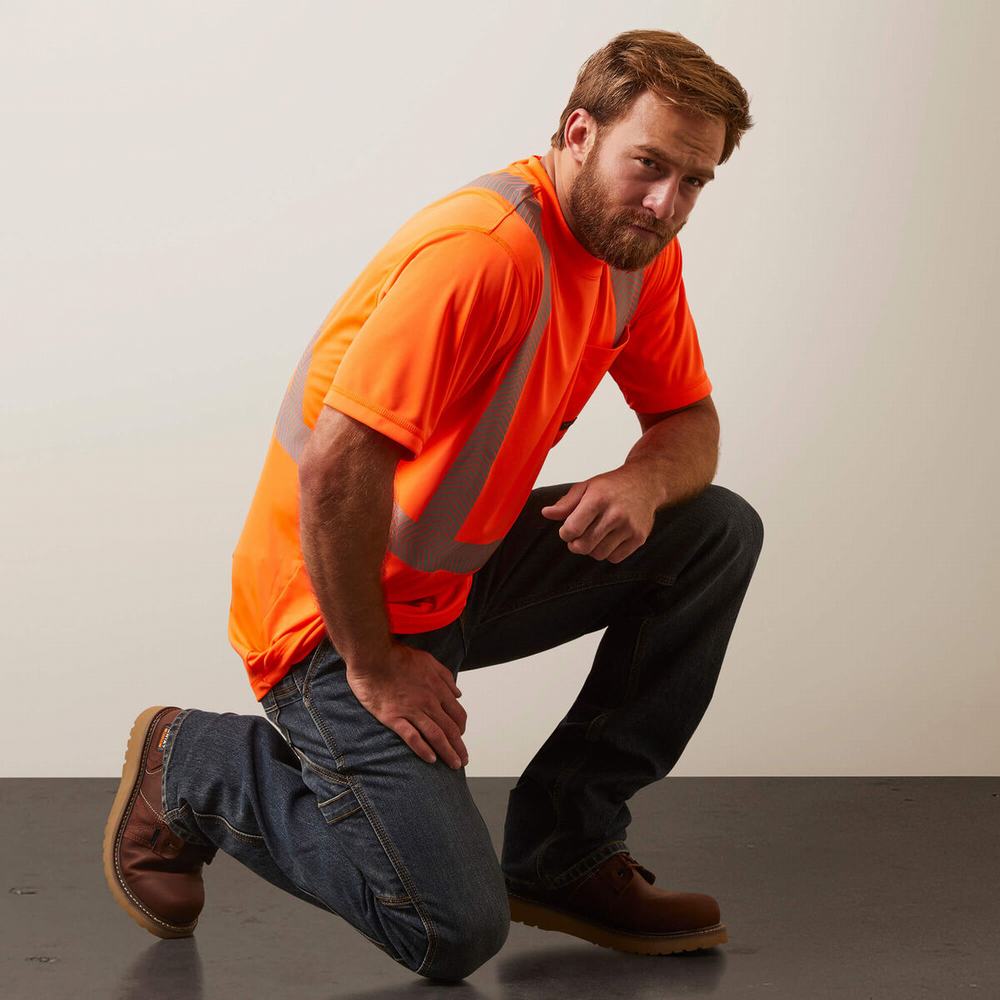 Orange Ariat Rebar Hi-Vis ANSI Men's Tops | TGRO79316