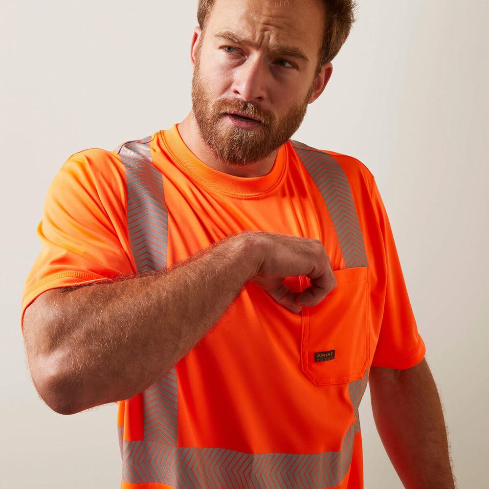 Orange Ariat Rebar Hi-Vis ANSI Men's Tops | TGRO79316