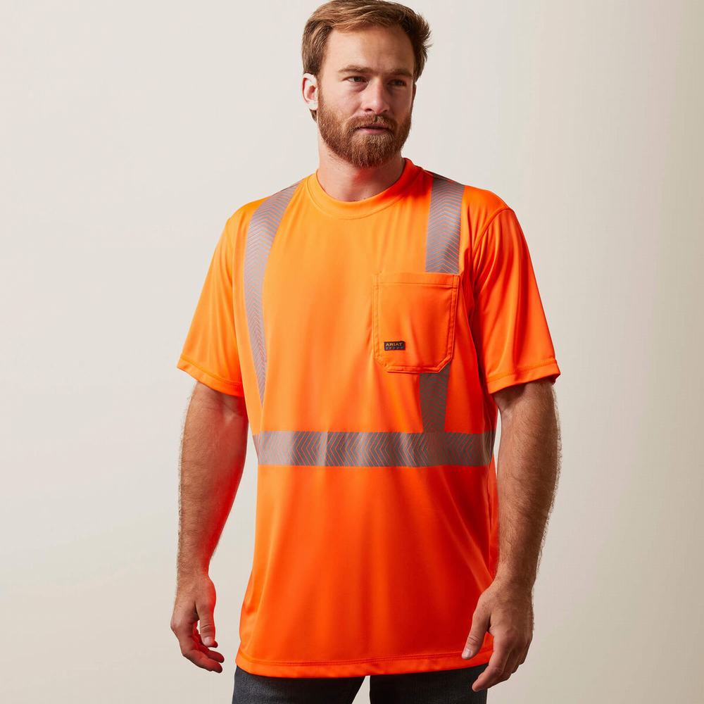 Orange Ariat Rebar Hi-Vis ANSI Men\'s Tops | TGRO79316