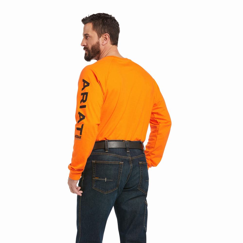 Orange Black Ariat Rebar Cotton Strong Graphic Men's T Shirts | XWAT26135