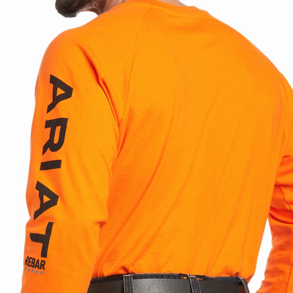 Orange Black Ariat Rebar Cotton Strong Graphic Men's T Shirts | XWAT26135