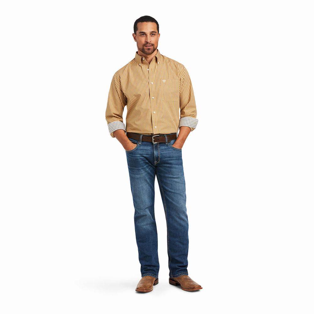 Orange Mustard Ariat Wrinkle Free Harvey Classic Fit Men's Shirts | CZWR46708