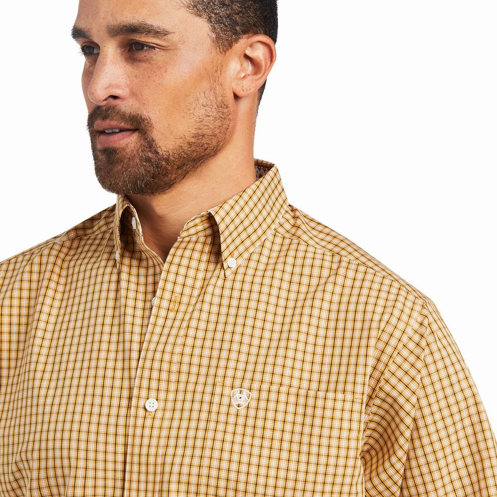 Orange Mustard Ariat Wrinkle Free Harvey Classic Fit Men's Shirts | CZWR46708