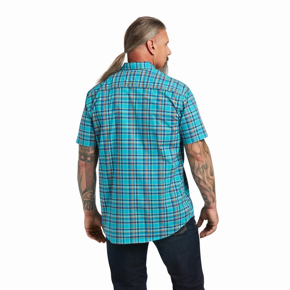 Peacock Ariat Rebar Made Tough DuraStretch Men's Short Sleeve | AJDC03271