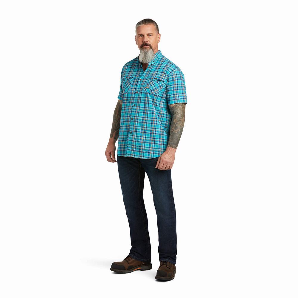 Peacock Ariat Rebar Made Tough DuraStretch Men's Short Sleeve | AJDC03271