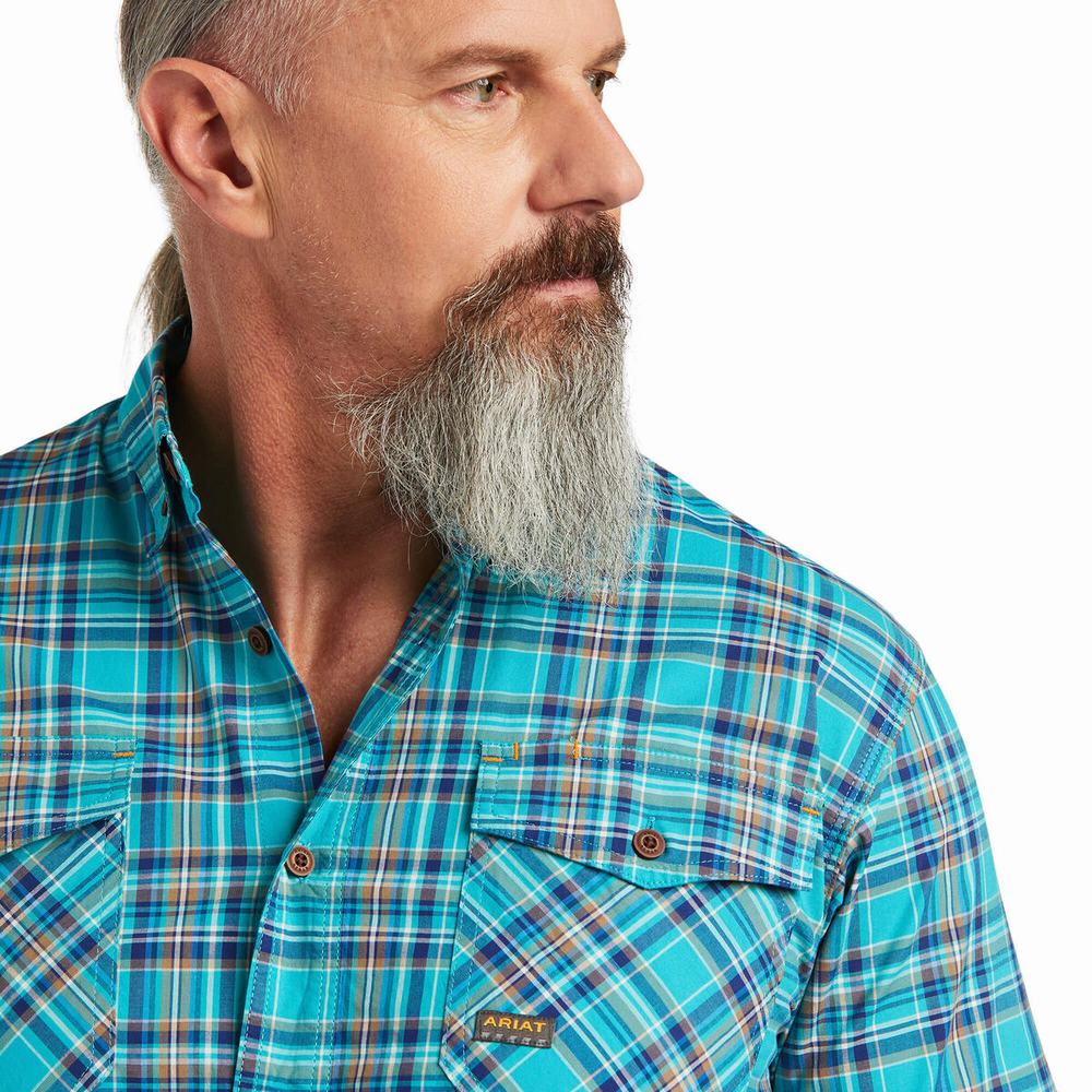 Peacock Ariat Rebar Made Tough DuraStretch Men's Short Sleeve | AJDC03271