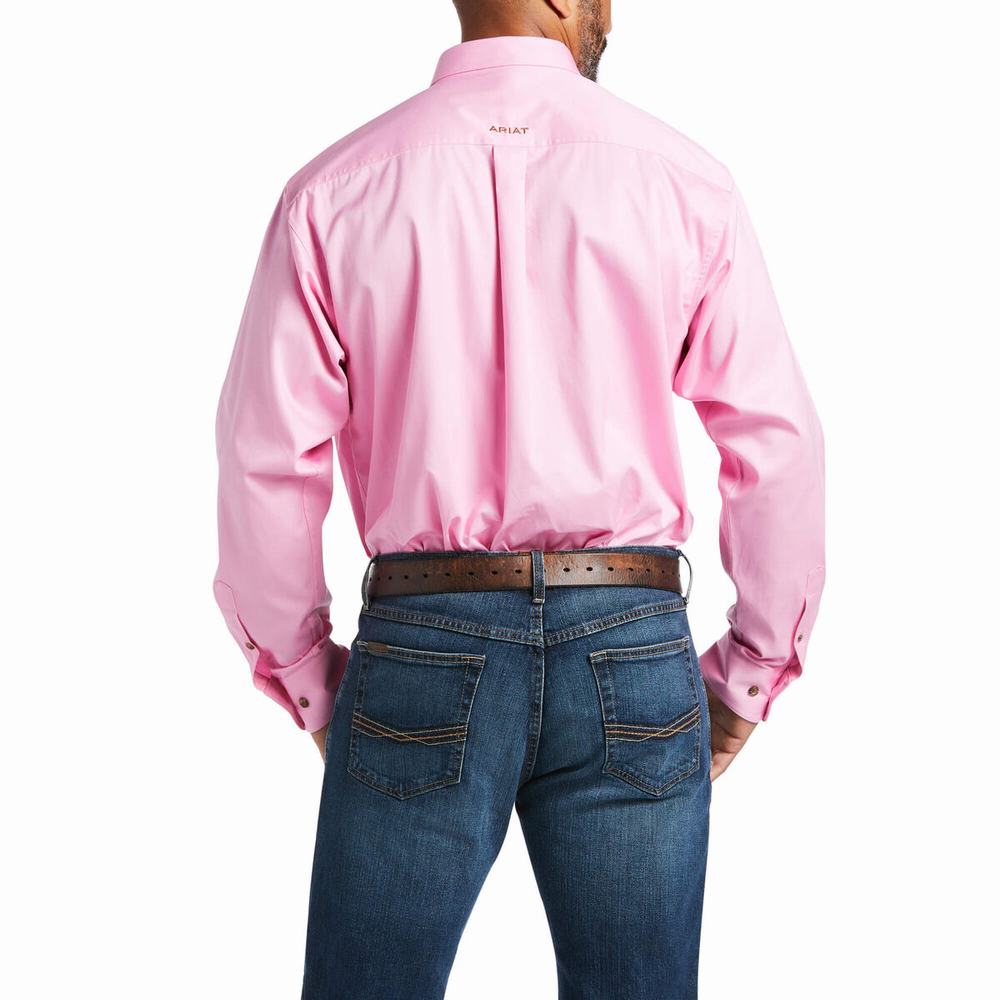 Pink Ariat Solid Twill Men's Shirts | FPRB93275