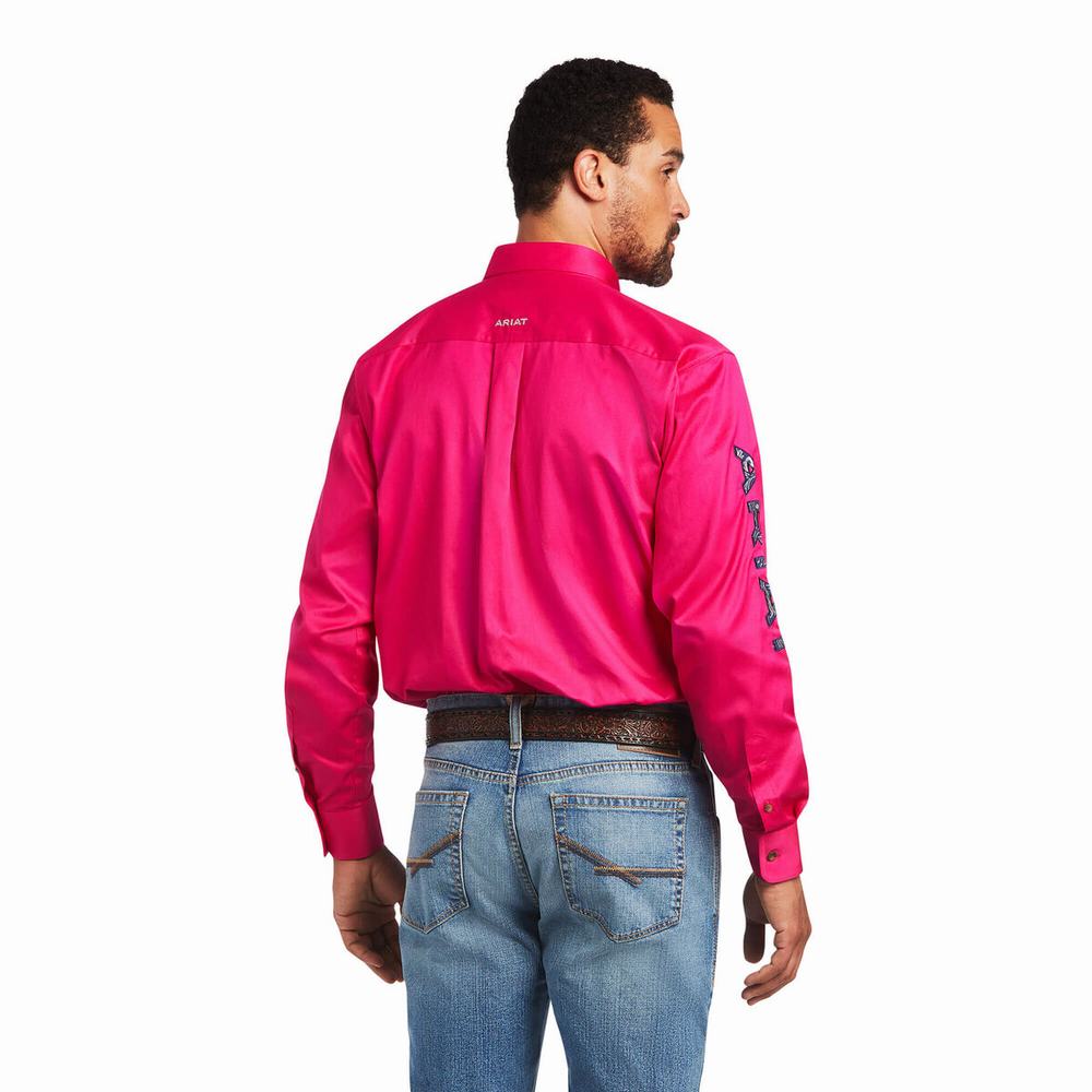 Pink Ariat Team Logo Twill Classic Fit Men's Shirts | YWHJ47853