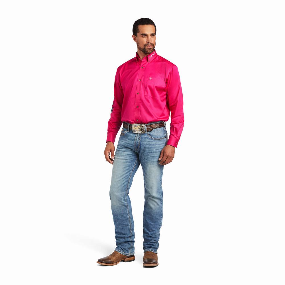 Pink Ariat Team Logo Twill Classic Fit Men's Shirts | YWHJ47853