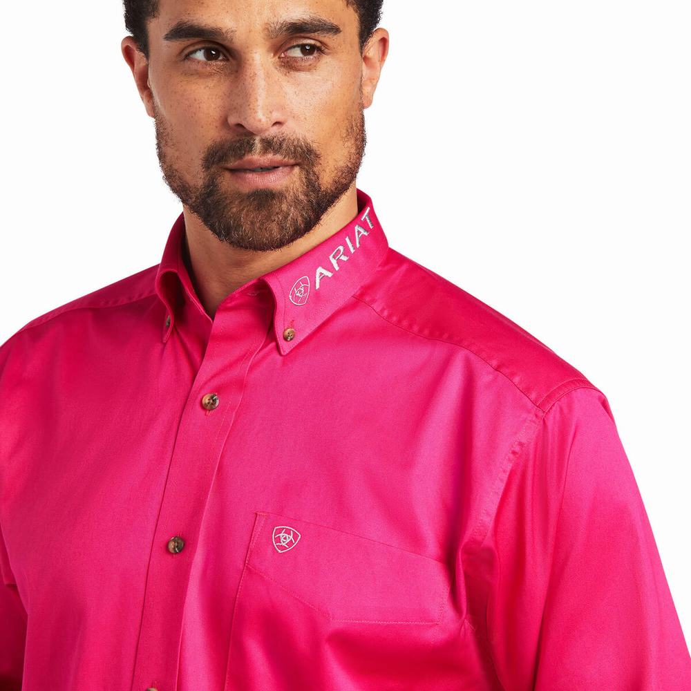 Pink Ariat Team Logo Twill Classic Fit Men's Shirts | YWHJ47853