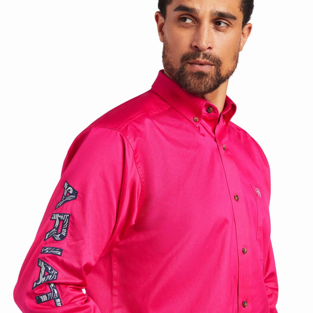 Pink Ariat Team Logo Twill Classic Fit Men's Shirts | YWHJ47853