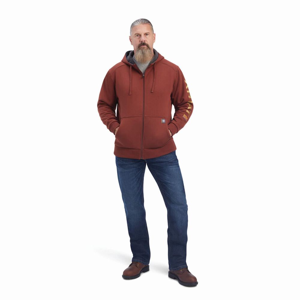 Pink Gold Ariat Rebar All-Weather Full Zip Men's Hoodies | RFEY02953