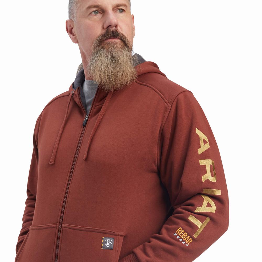 Pink Gold Ariat Rebar All-Weather Full Zip Men's Hoodies | RFEY02953