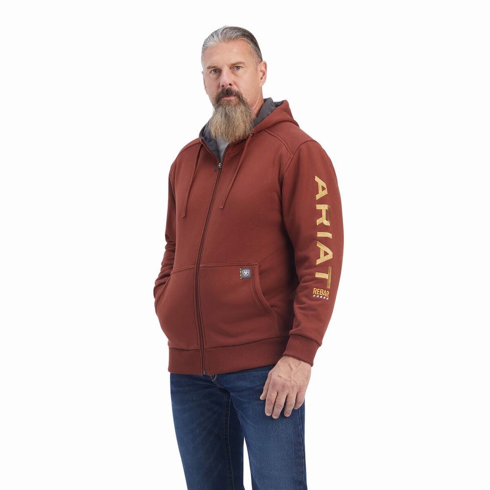 Pink Gold Ariat Rebar All-Weather Full Zip Men\'s Hoodies | RFEY02953