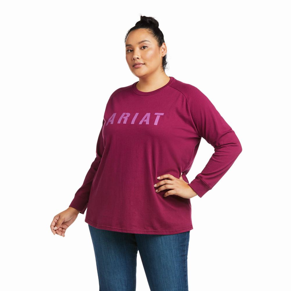 Purple Ariat Rebar CottonStrong Block Women's T Shirts | AZLE86741