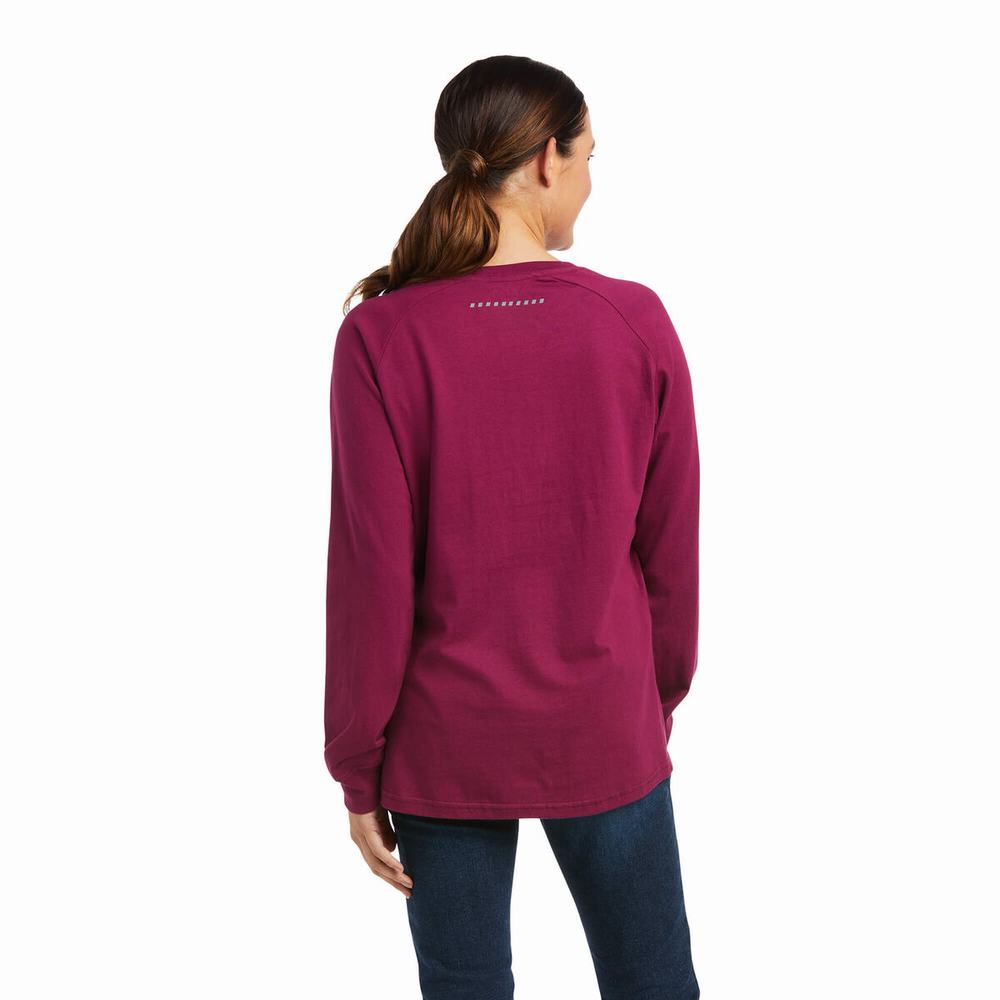 Purple Ariat Rebar CottonStrong Block Women's T Shirts | AZLE86741