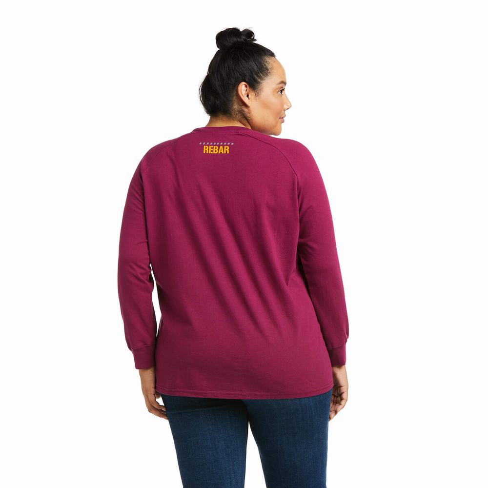 Purple Ariat Rebar CottonStrong Block Women's T Shirts | AZLE86741