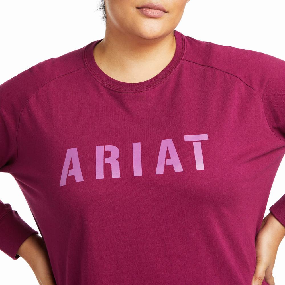 Purple Ariat Rebar CottonStrong Block Women's T Shirts | AZLE86741