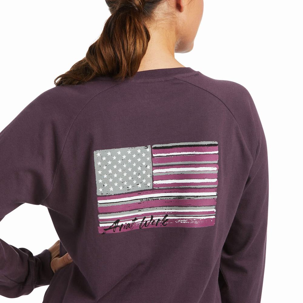 Purple Ariat Rebar CottonStrong Brand Flag Women's T Shirts | YBCP23015