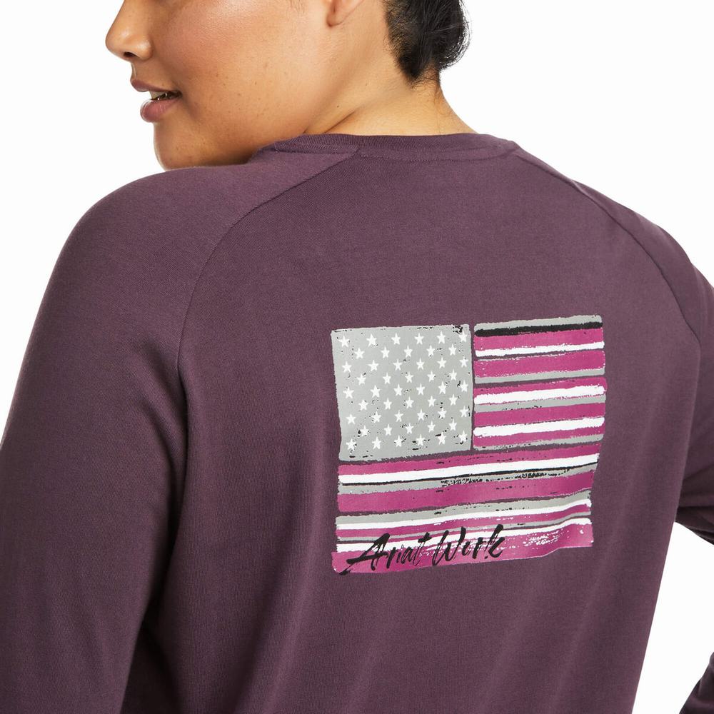 Purple Ariat Rebar CottonStrong Brand Flag Women's T Shirts | YBCP23015