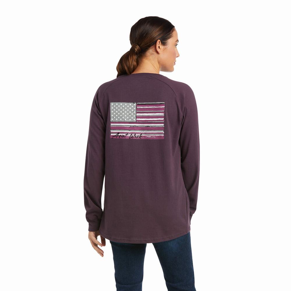 Purple Ariat Rebar CottonStrong Brand Flag Women\'s T Shirts | YBCP23015