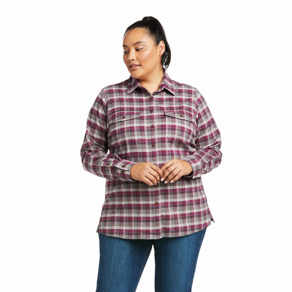 Purple Ariat Rebar Flannel DuraStretch Women's Shirts | BJEM27345