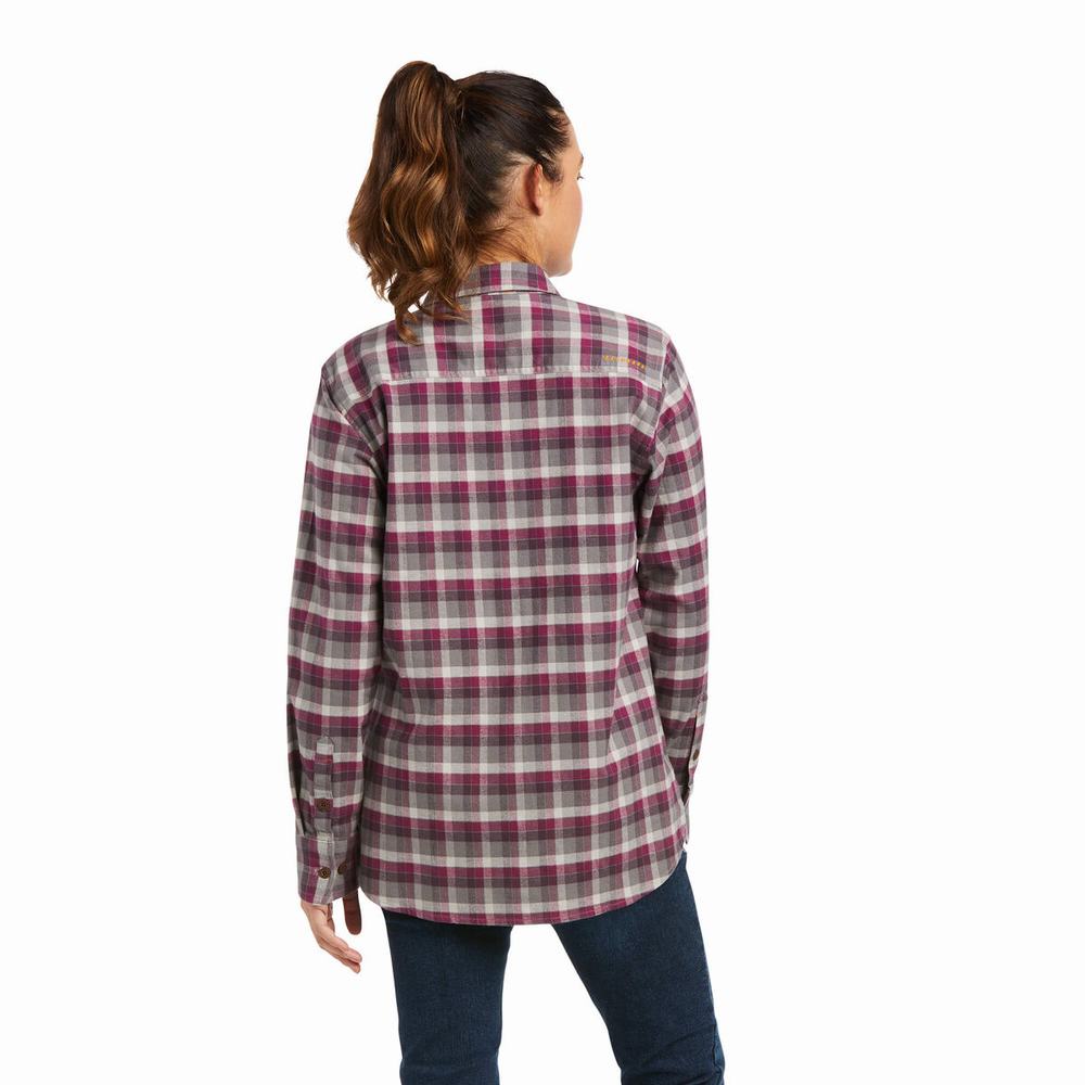 Purple Ariat Rebar Flannel DuraStretch Women's Shirts | BJEM27345